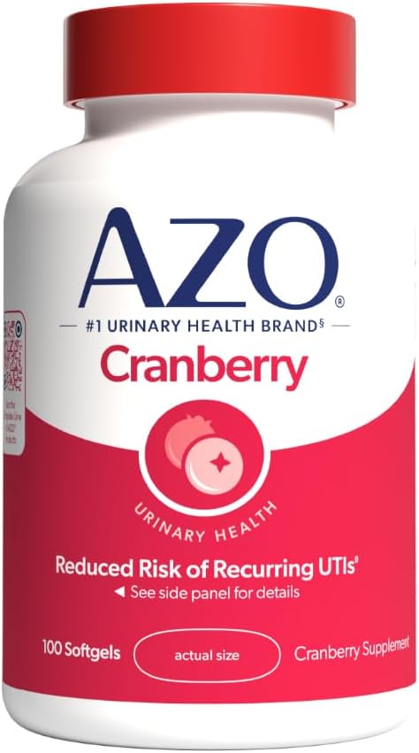Supplément de canneberge AZO, fabriqué avec de la poudre de canneberge entière de fruits concentrés pour aider à nettoyer et protéger le piège urinaire*, pilules sans sucre, non-OGM, 100 softgels