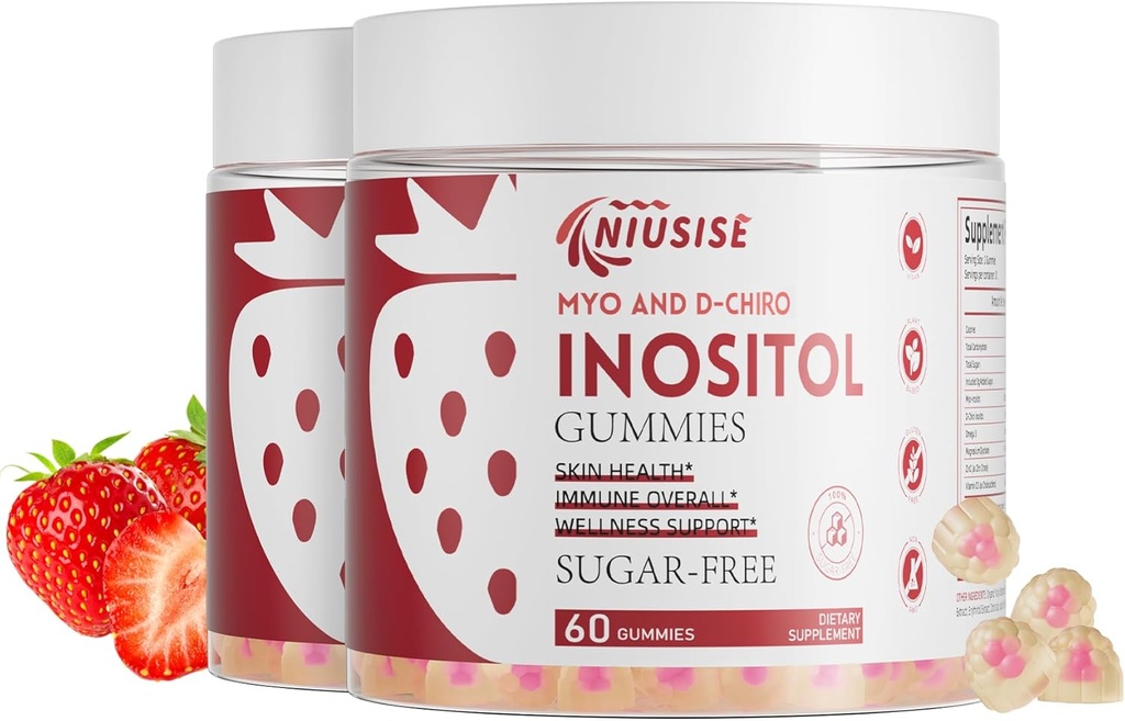 Inositol Gummies, Inositol Supplement with Myo-Inositol & D-Chiro Inositol + Vitamin D3, Ideal 40:1 Ratio, with Magnesium Glycinate 400mg, Supports Regular Cycle for Women, Vegan, 2 Pack