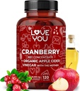 Love You Cranberry 60:1 Extrait + vinaigre de cidre de pomme biologique – Max Strength 36,200 mg Équivalent – 120 Capsules Vegan – Soutien urinaire et digestif