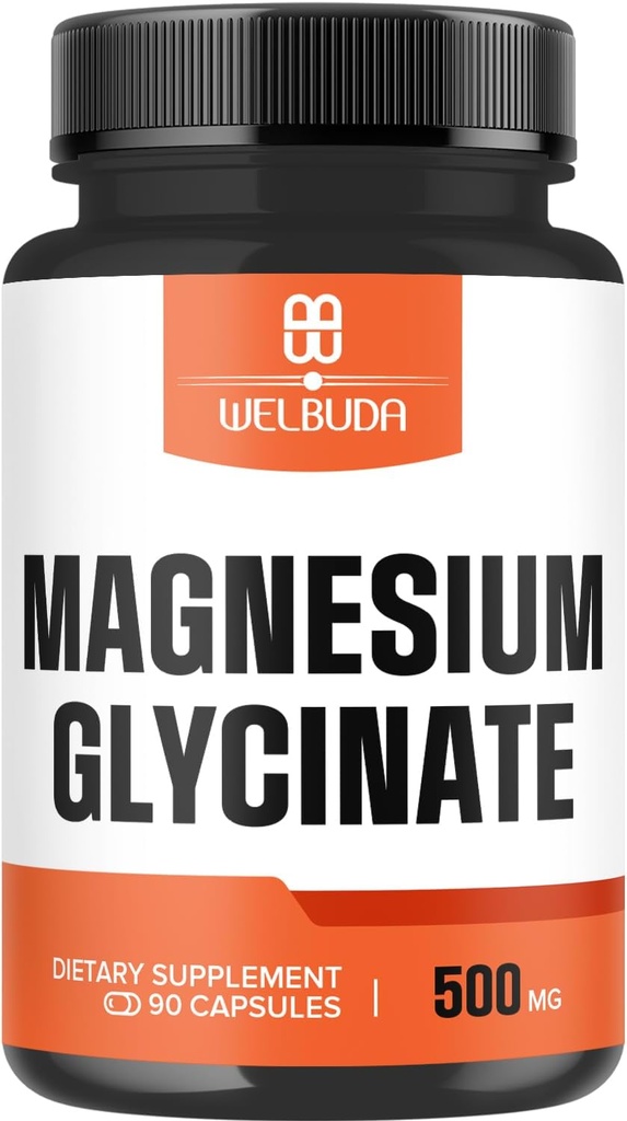 Supplément de glycinate de magnésium avec 20% purifié - 500mg pour la santé du cerveau, la santé des os, la production d'énergie, l'humeur confortable et le muscle - 90 Capsules - fournir 100mg de magnésium élémentaire