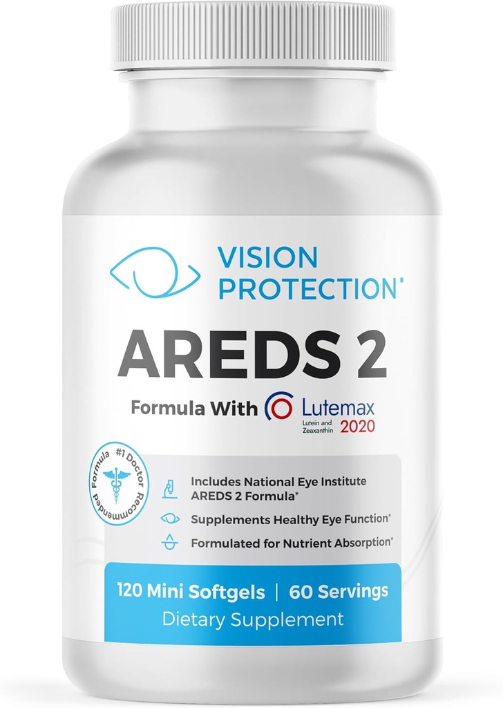 AREDS 2 Vitamine oculaire et supplément minéral pour la santé oculaire, Lutemax 2020 avec l'Institut des yeux naturels AREDS 2 Ingrédients d'étude Lutéine, vitamine C, et Zeaxanthin, 120 Mini Softgels