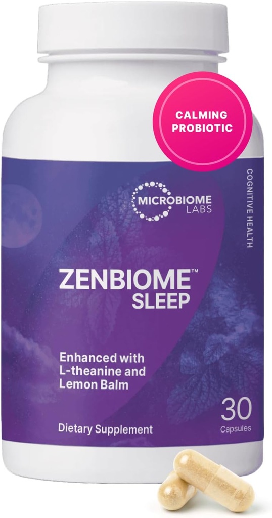 Microbiome Labs Zenbiome Sommeil - L Theanine Supplément avec extrait de baume de citron et probiotiques avec Bifidobacterium Longum - Aide Soothe The Gut-Brain Axis at Bedtime (30 capsules)