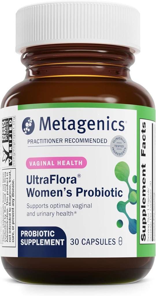 Métagène UltraFlora Femmes Probiotique – Supplément plateau-stable pour la santé vaginale, l'équilibre des levures et le confort urinaire – avec Lactobacillus GR-1 et RC-14 – Non-OGM – 30 Capsules*