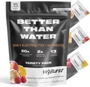 Poudre de supplément d'électrolyte et de vitamine, Mélange de boisson avec B12, L-Theanine, D3, K2, Zinc, Magnésium, Potassium, Supports Concentré calme et énergie, Pack de variétés 1, 15 Pack