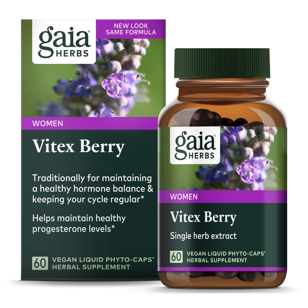 Gaia Herbes Vitex Berry, Chasteberry, Hormone Balance pour les femmes, Capsules liquides végétaliens, Black 60 Count