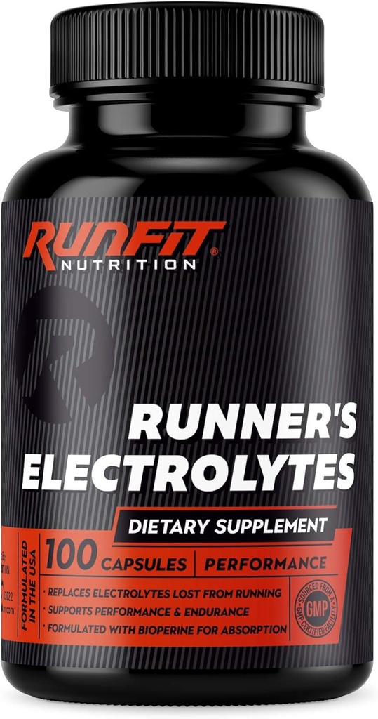 Électrolytes de Runner - Arrêter les crampes maintenant - Boosts Endurance & Stops Fatigue musculaire - Pilules d'électrolyte de sel - Boosts Hydratation - Remplis des électrolytes exacts perdus pendant la course - 100 capsules