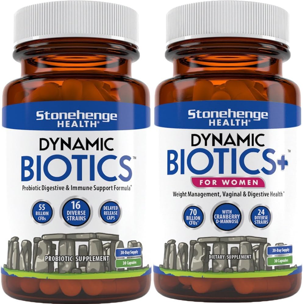 Stonehenge Health Dynamic Biotics + Dynamic Biotics+ pour les femmes Probiotics Bundle Suppléments pour soutenir la santé digestive et féminine
