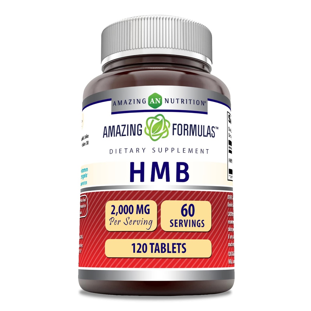 Formules étonnantes HMB (Beta-Hydroxy Beta-Methylbutyrate) Supplément $ 2000 Mg par portion $ 120 comprimés $ Non-OGM $ Sans gluten $ Fabriqué aux États-Unis