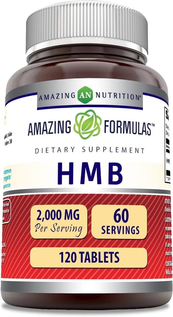 Formules étonnantes HMB (Beta-Hydroxy Beta-Methylbutyrate) Supplément $ 2000 Mg par portion $ 120 comprimés $ Non-OGM $ Sans gluten $ Fabriqué aux États-Unis