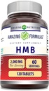 Formules étonnantes HMB (Beta-Hydroxy Beta-Methylbutyrate) Supplément $ 2000 Mg par portion $ 120 comprimés $ Non-OGM $ Sans gluten $ Fabriqué aux États-Unis