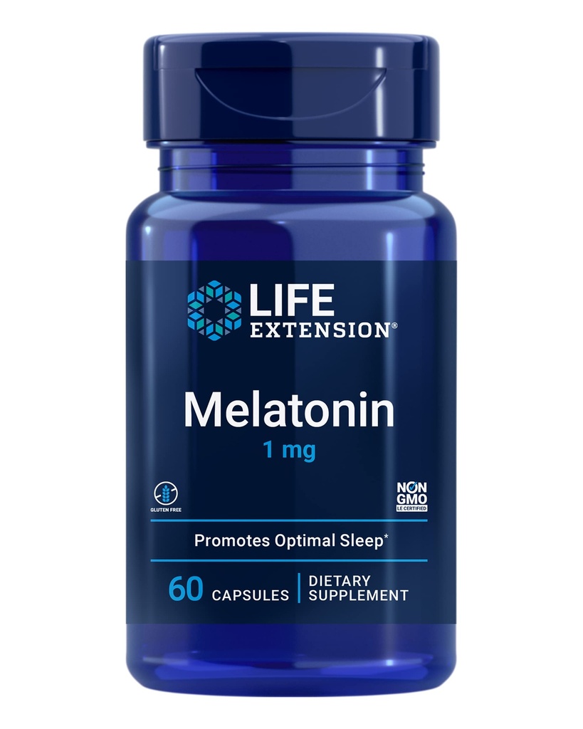 Prolongation de la durée de vie Melatonine 1 mg - Pour la nuit reposée, l'équilibre hormonal et la santé immunitaire - Libération immédiate - Sans gluten, sans OGM - 60 capsules