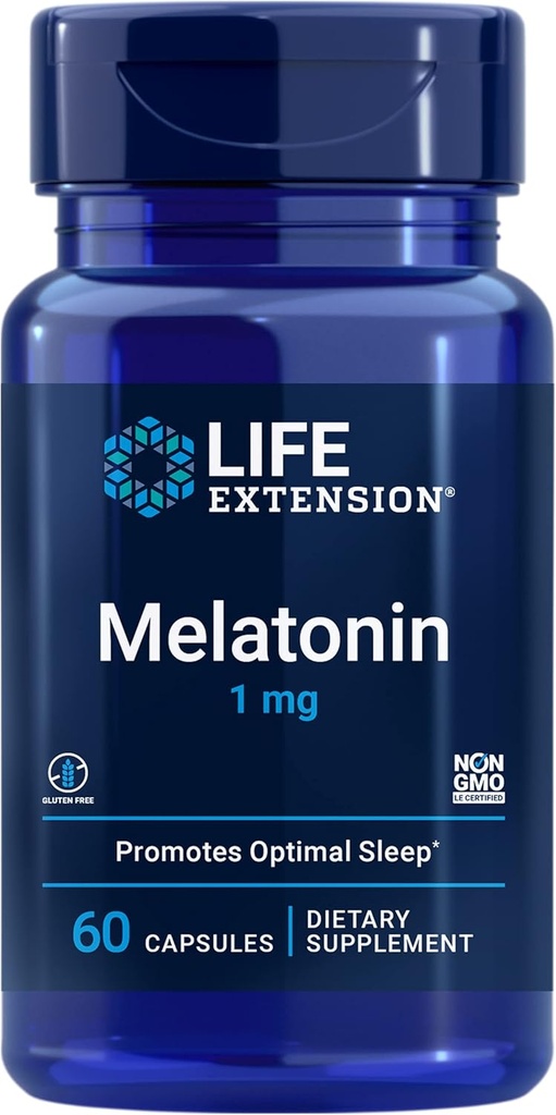 Prolongation de la durée de vie Melatonine 1 mg - pour la nuit reposée, l'équilibre hormonal et la santé immunitaire - Libération immédiate - Sans gluten, sans OGM - 60 capsules