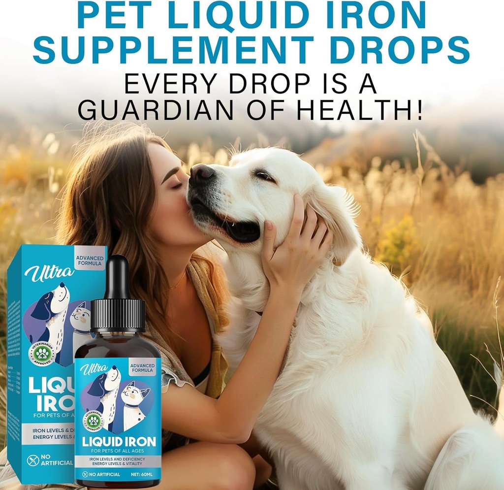 Suppléments en fer liquide pour chats et chiens, améliore l'anémie, les faibles niveaux d'énergie et la léthargie, 2 paquets