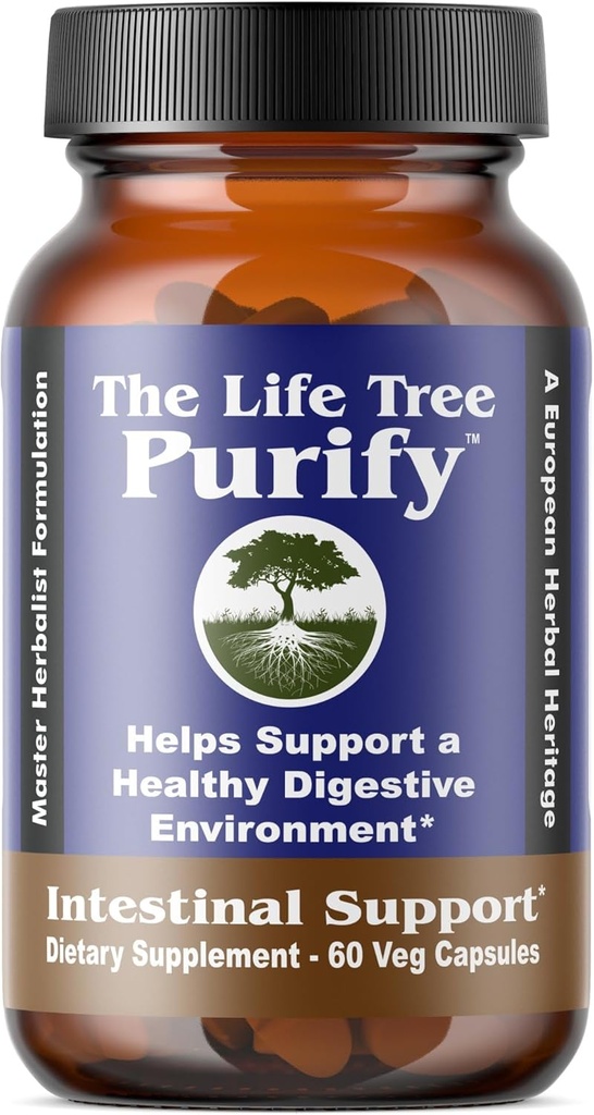 Purify - Soutien intestinal biologique avancé certifié et nettoyage microbien pour les humains et les animaux de compagnie - Contient pas de wormwood - 60 Veg Capsule Formulation.