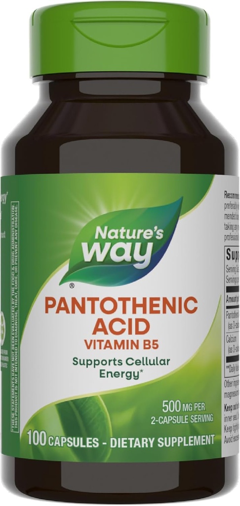 Nature's Way L'acide pantothénique, soutient l'énergie cellulaire*, 500mg par portion, 100 capsules