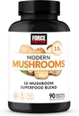 Facteur de force Capsules de champignons modernes, supplément de champignons avec Lions Mane, Turkey Tail, & Cordyceps pour soutenir l'énergie, le focus, l'immunité, et la digestion, 90 capsules végétales