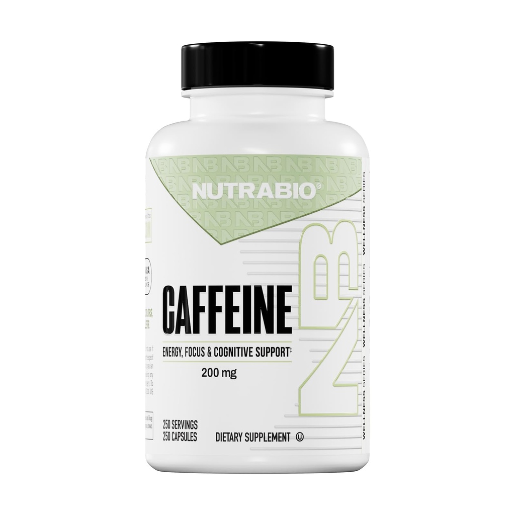 NutraBio 100% Pure Caffeine Capsules (250 Capsules)
