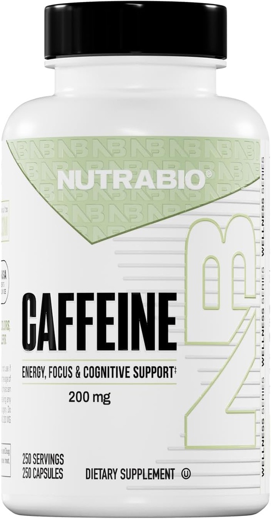 NutraBio gélules 100% de caféine pure (250 gélules)