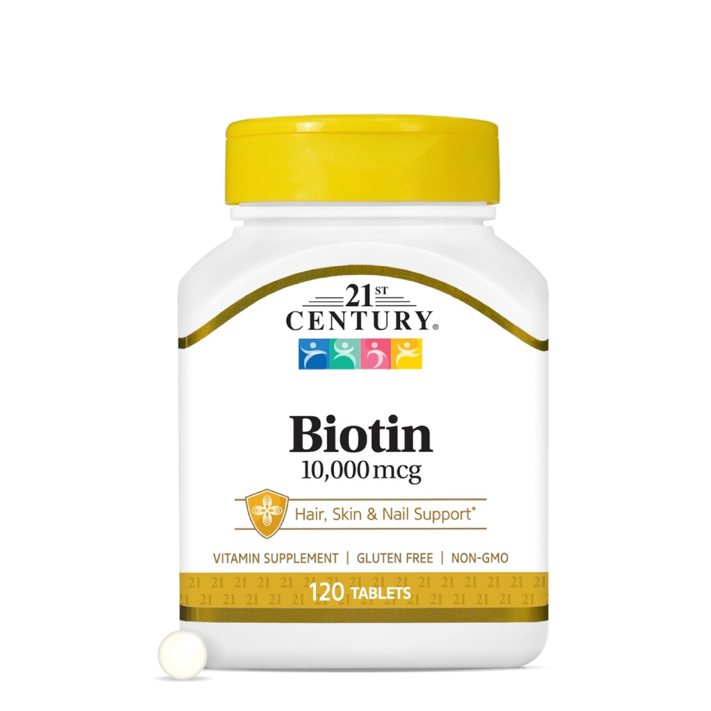 Comprimés de biotine du 21e siècle, 10 000 μg, non aromatisés 120 Nombre