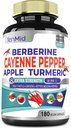 Cayenne Pepper Suppléments Extrait Capsules, 180 Capsules & Berberine, Pommes, Curcumine Turmère, Bitter Melon, Ginseng, Thistle de lait.