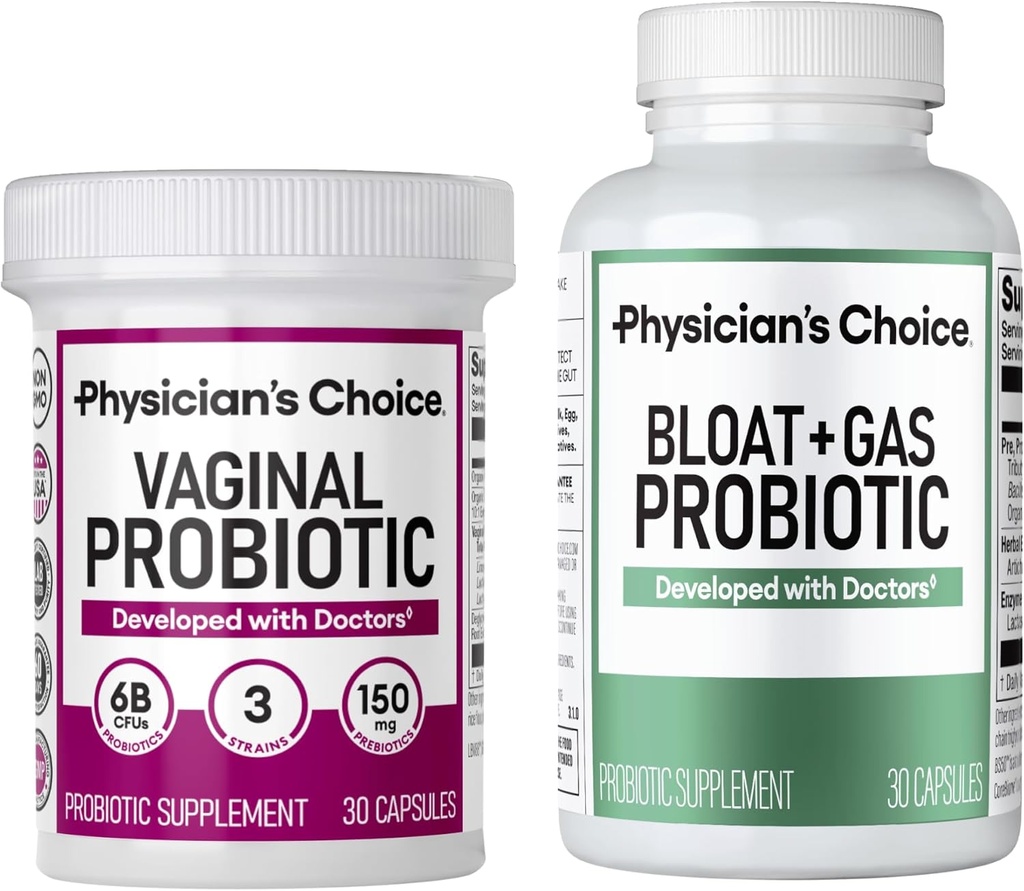 CHOIX du médecin Bien-être vaginal Probiotique 30ct + Bloat & Gas Probiotique 30ct - Combo de secours mensuel pour les femmes