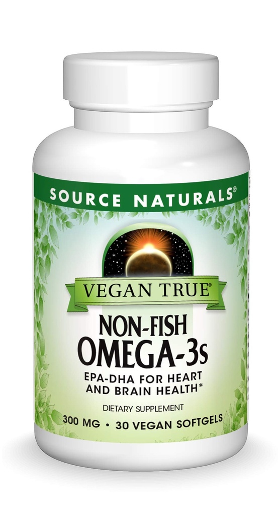 Source Naturals Vegan Vrai, Oméga-3 non-Pois, EPA-DHA soutient la santé du coeur et du cerveau*, 300 mg - 30 softgels végétaliens
