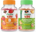 Complexe B Lifeable Enfants + Curcumine Turcuma Enfants, Gummies Bundle - Grande dégustation, supplément de vitamine, sans gluten, sans OGM, gummy à croquer