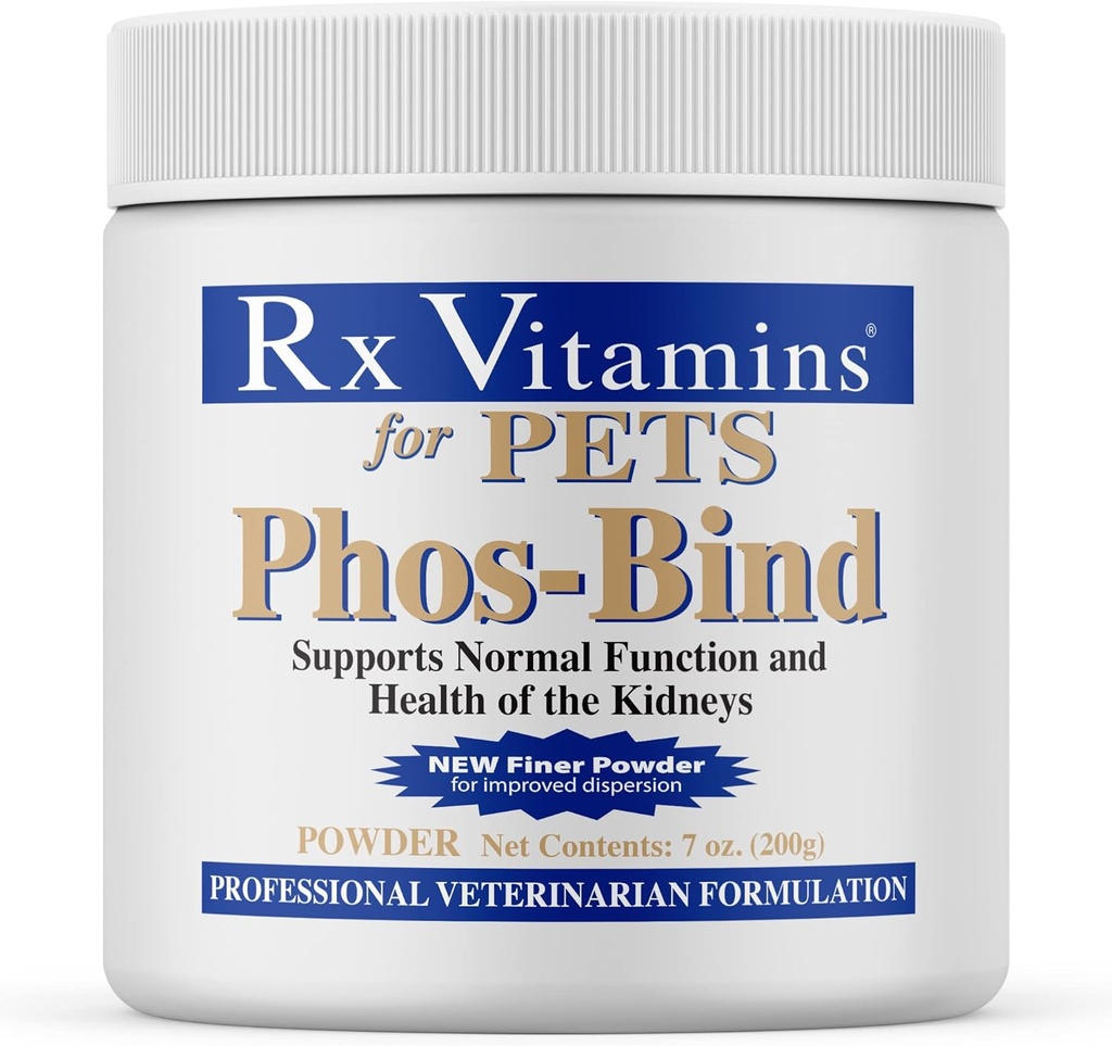 Rx Vitamines Phos-Bind - Supplément de soutien du rein Poudre - Binder au phosphate pour chats et chiens pour la santé du rein - Soutient le nettoyage normal du rein et les soins essentiels du rein - 200g