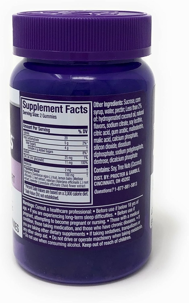 Vicks ZzzQuil Zzz pur sommeil + crème de soutien Gommies avec Melatonine, Elderberry & Zinc, 42 ct, 0,42 livres