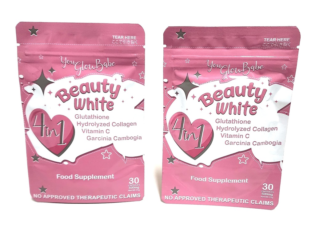 Beauty White 4 en 1 Supplément alimentaire de glutathion, taille 15gram Chaque (paquet de 2) 30 x 2-60 Capsules