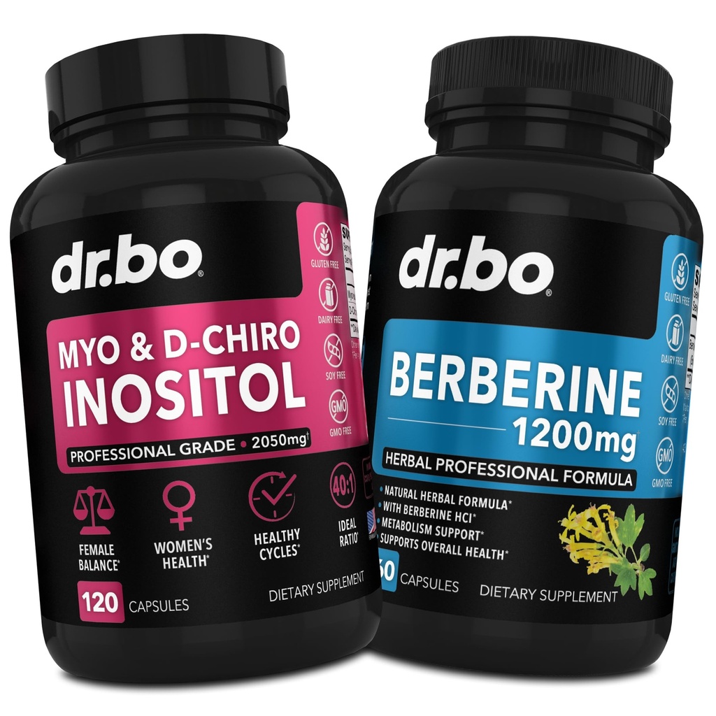 Myo-Inositol & D-Chiro Inositol & Berberine Supplement Capsules - Soutien Hormone Balance, Cycle menstruel régulier, Santé des femmes - 1200mg Berberine pilules pour un métabolisme sain