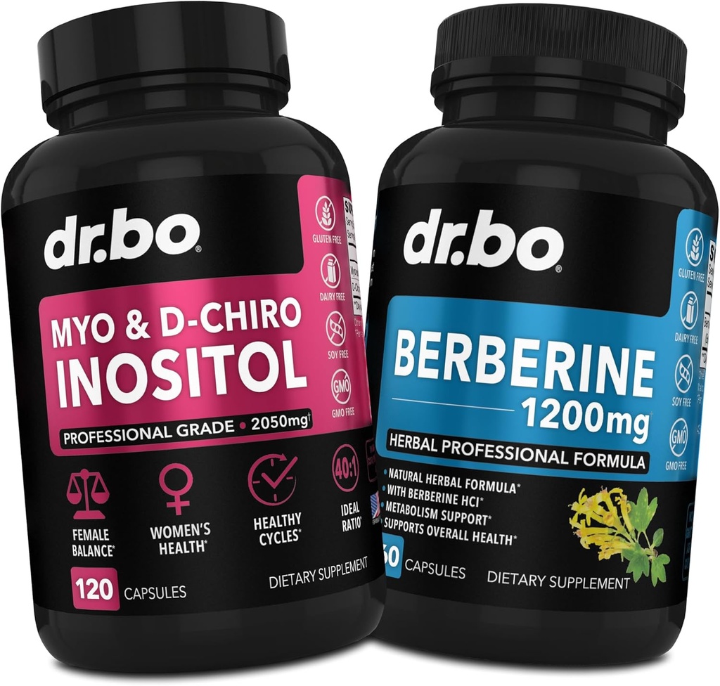 Myo-Inositol & D-Chiro Inositol & Berberine Supplement Capsules - Soutien Hormone Balance, Cycle menstruel régulier, Santé des femmes - 1200mg Berberine pilules pour un métabolisme sain