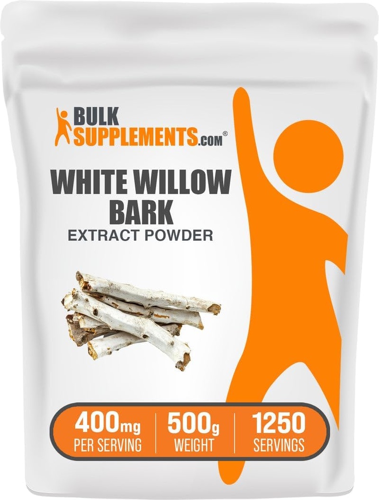 BulkSupplements.com Poudre d'extrait de saule blanche - supplément à base de plantes, poudre de saule blanche - sans gluten, 400mg par portion, 500g (1,1 lb) (paquet de 1)
