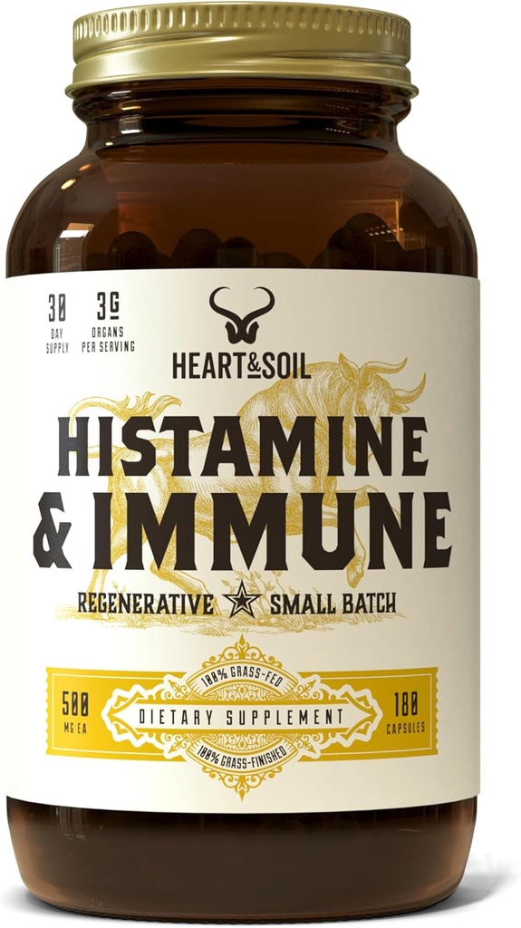 HEART & SOIL Histamine and Immune Support – 3000mg DAO Enzyme Supplements with Bovine Thymus, Selenium & Vitamin A – Non-GMO, Allergen-Free – 180 Capsules