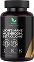 Mishas Lions Mane Supplément - Organic Lions Mane - Soutien à la santé du cerveau - Soutien aux champignons pour Focus & Memory, Immune & Nervous Function System Femmes & Hommes - 60 Capsules Vegan