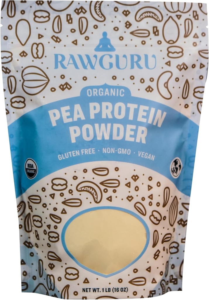 RawGuru Organic Pea Protein Powder - 16 oz - USDA Organic | Gluten Free | Non-GMO | Vegan | Plant Protein Powder