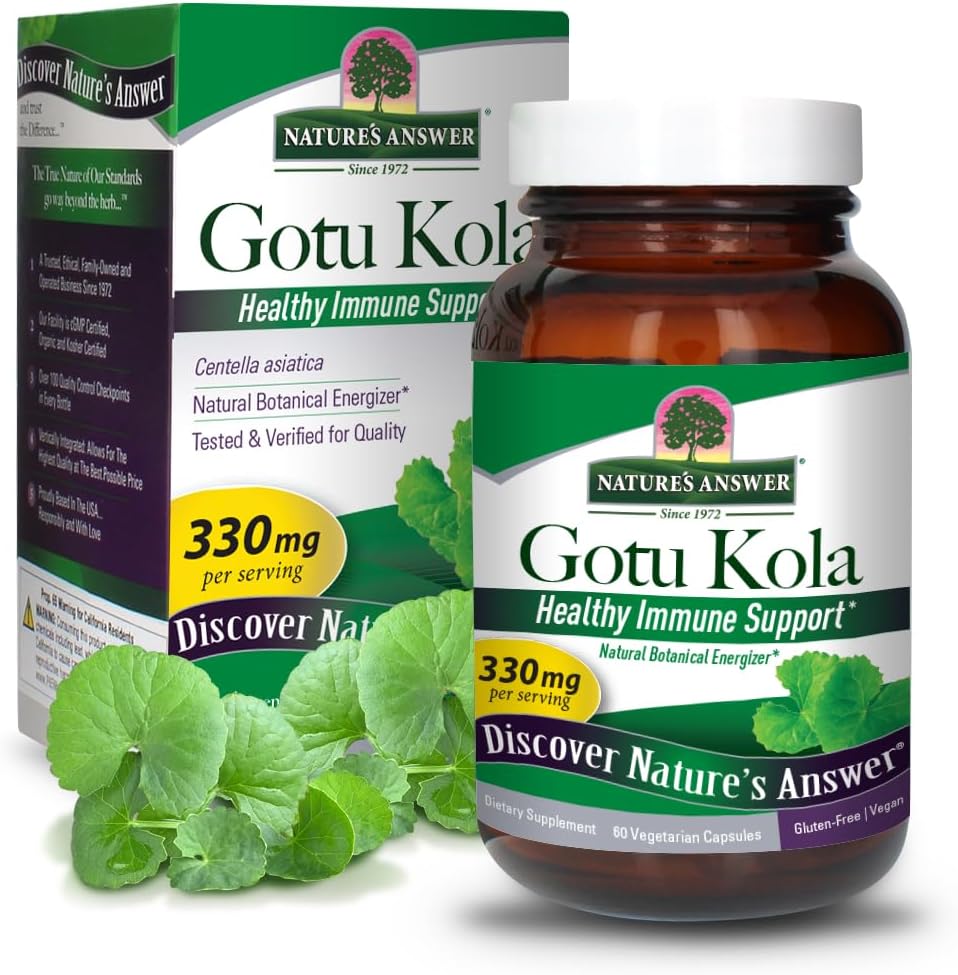 Nature's Answer Gotu Kola.com Supplément diététique soutient un système immunitaire sain.com Fabriqué aux États-Unis.