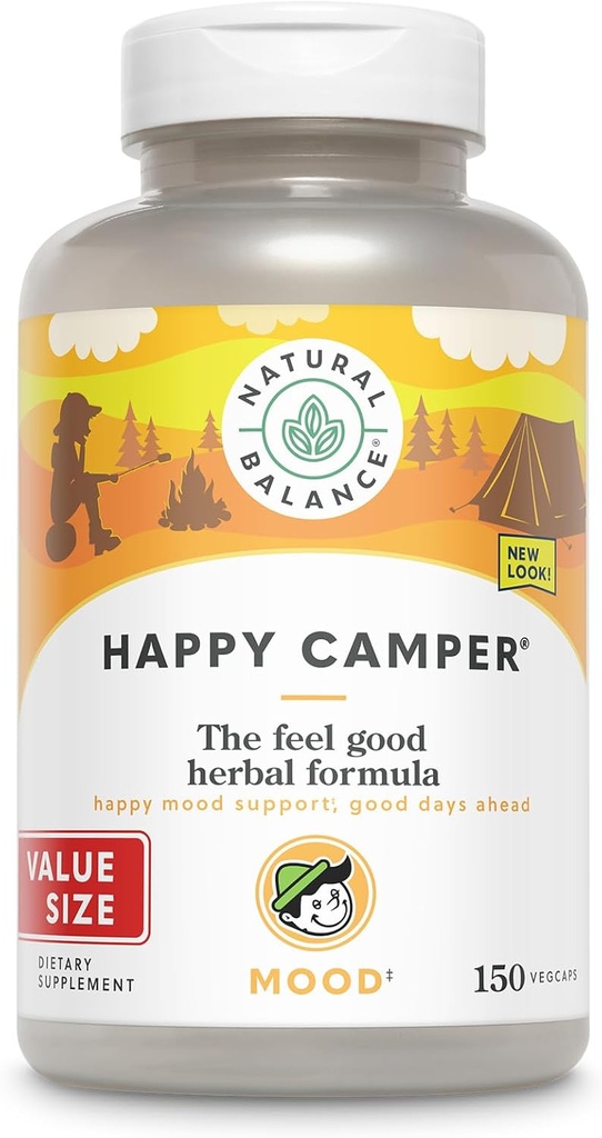 Natural Balance Happy Camper - Supplément de soutien pour l'humeur agréable - Gotu Kola, Fleur de Passion et Capsules Kava Kava - Garantie de 60 jours - 75 portions, 150 VegCaps