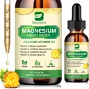 Complexe glycineux de magnésium, goutte liquide de magnésium avec citrate de magnésium, calcium, potassium, vitamine D3, zinc - supplément Taurate de magnésium pour os, énergie, soutien musculaire