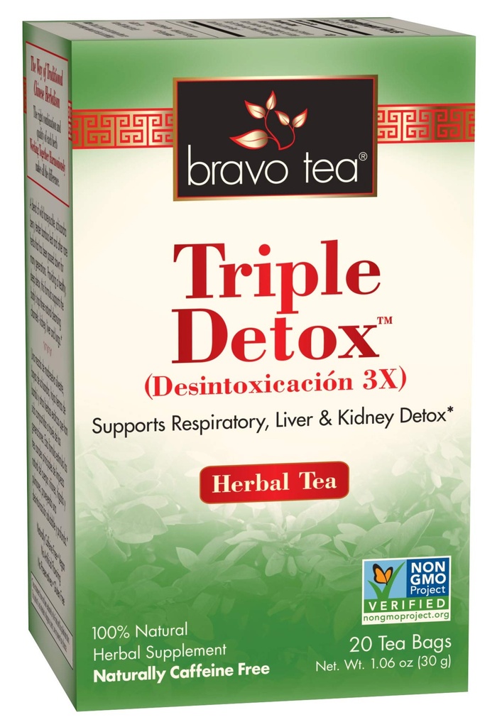 Thé Bravo Triple Detox Thé à base de plantes sans caféine, 20 sachets de thé
