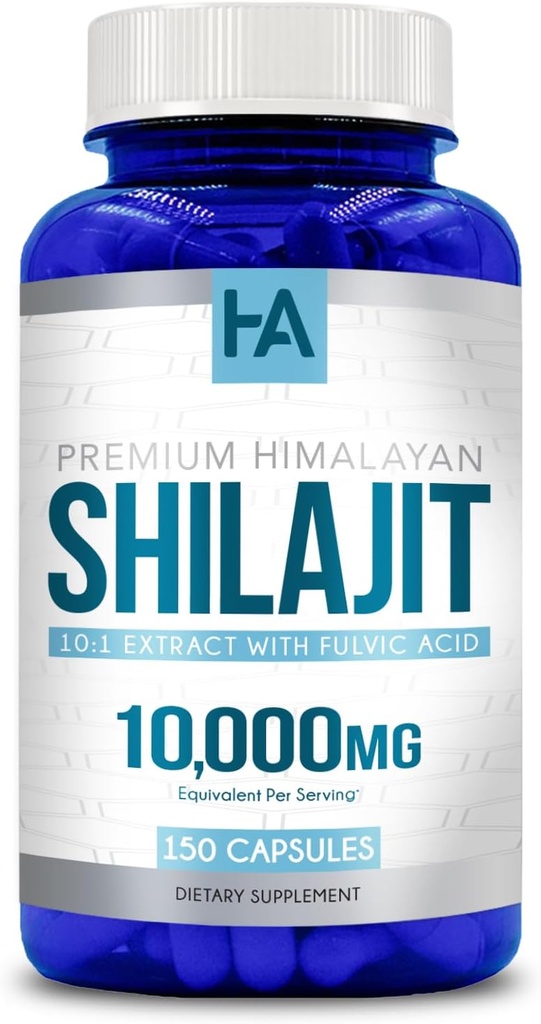 Gélules Shilajit Extra Strength au goût sans chilajit pour les hommes et les femmes 10000mg Équivalent avec des minéraux traces naturellement présents et de l'acide fulvic.