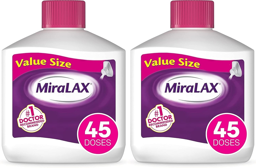 MiraLAX Relief Laxatif Relief Constipation Relief, Adoucisseur de tabouret avec PEG 3350, Fonctionne naturellement avec de l'eau dans votre corps, Pas d'effets secondaires graves, Laxatif osmotique, 1 Médecin recommandé (paquet de 2)