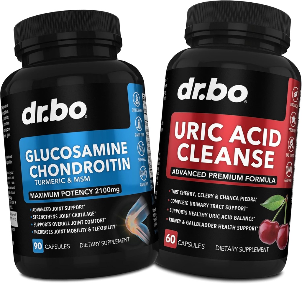 DR. BO Glucosamine Chondroïtine Turmeric MSM - Supplément de soutien au nettoyage des acides uriques