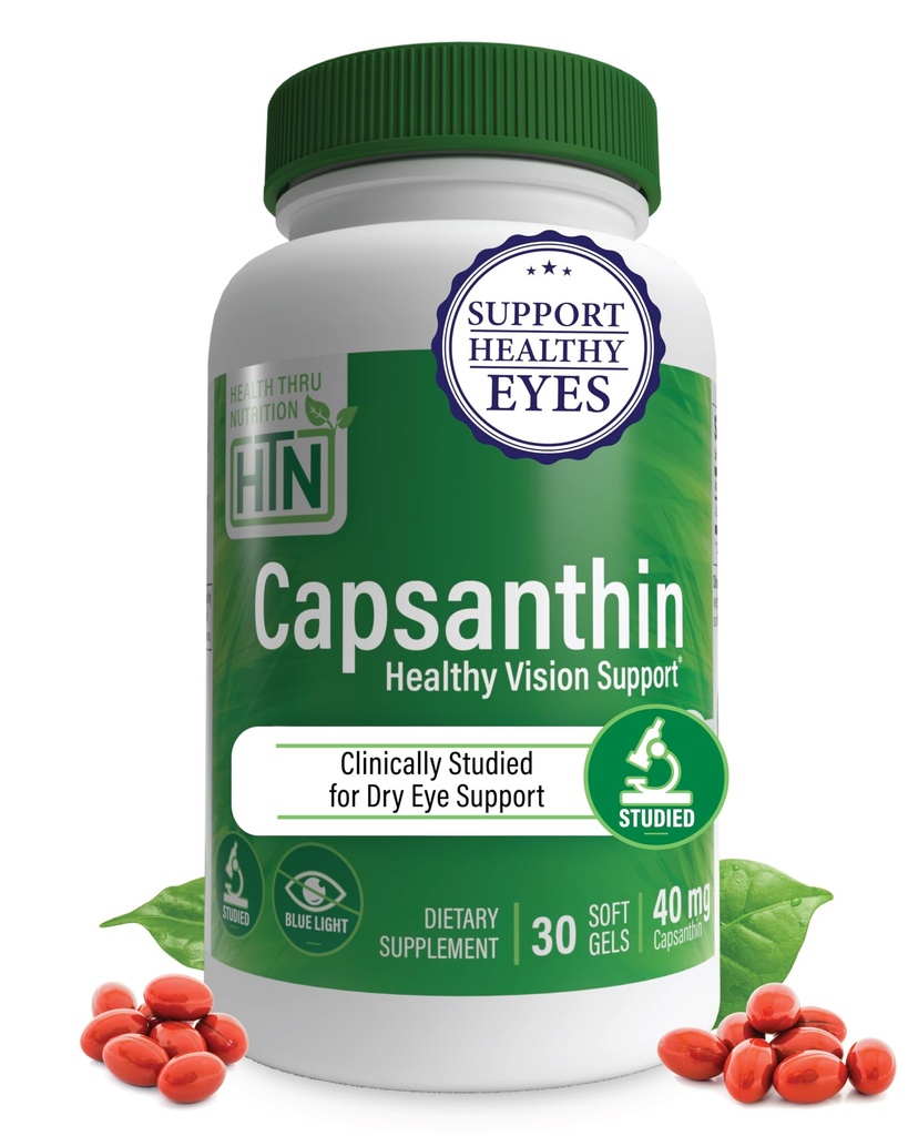Santé Thru Nutrition Capsanthin 40mg - Ultimate Eye Supplement Support de la vision saine et protection de la lumière bleue Sec Eye Relief comme CapsiClear dérivé de Capsicum Annum