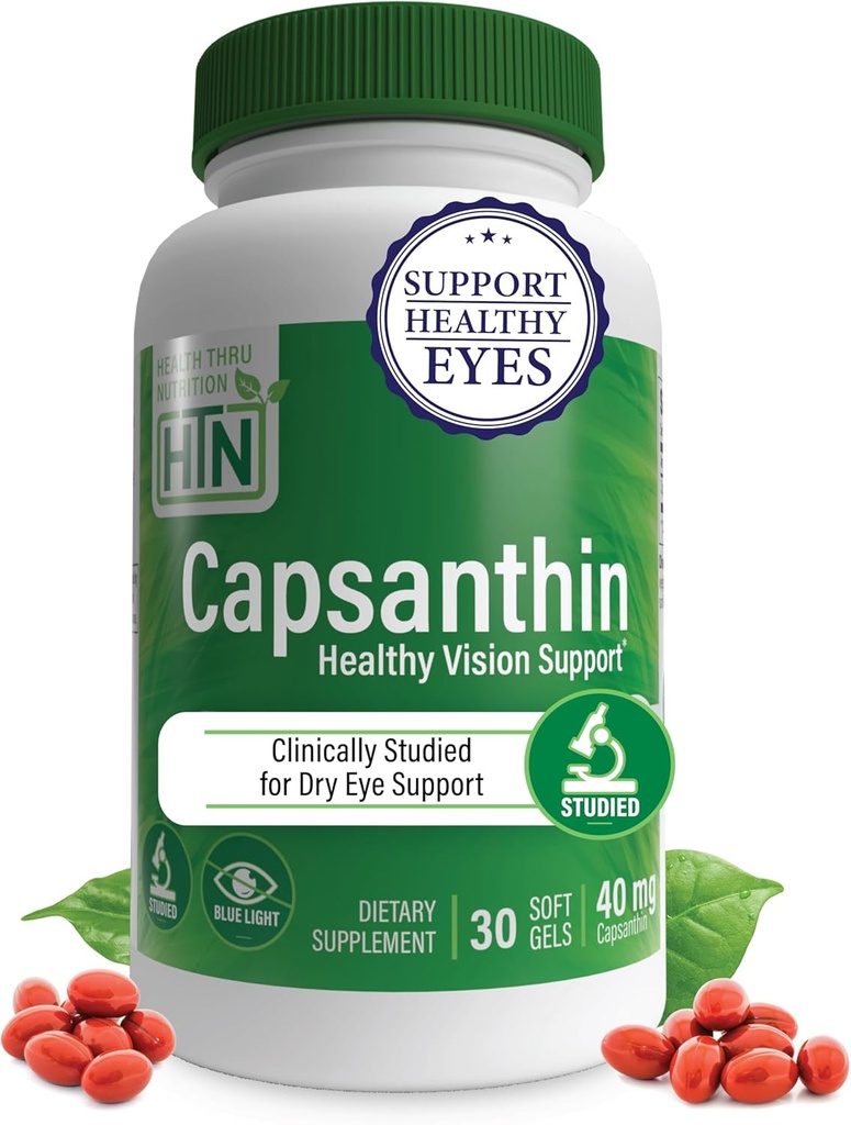 Santé Thru Nutrition Capsanthin 40mg - Ultimate Eye Supplement Support de la vision saine et protection de la lumière bleue Sec Eye Relief comme CapsiClear dérivé de Capsicum Annum