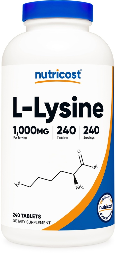 Nutricost L-Lysine 1000mg, 240 comprimés - Sans gluten, non-OGM, et Végétarien Friendly