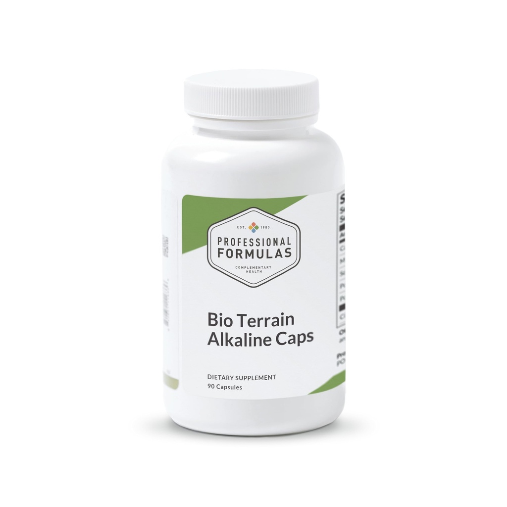 Formules professionnelles Bouchons en Alcaline Bio Terrain – Supporte l'équilibre du pH, la reconstitution des électrolytes et l'alcalinité cellulaire – avec le calcium, le magnésium, le potassium et l'acide citrique – 90 capsules