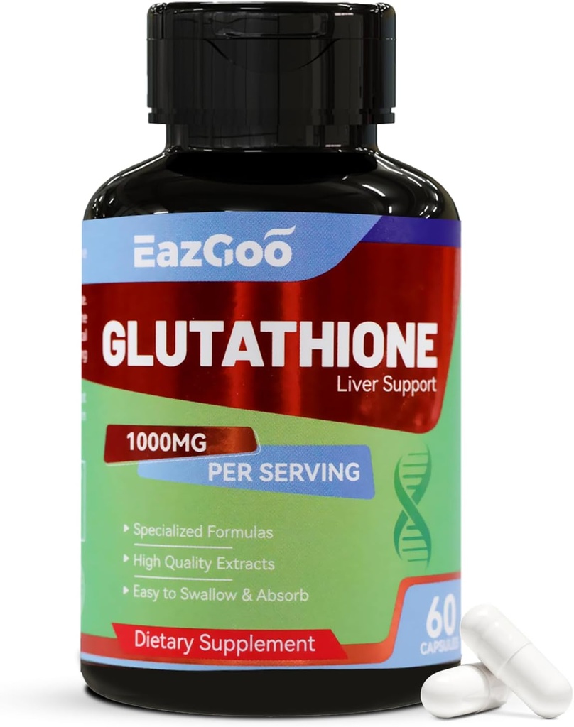 Supplément de glutathion 1000mg Antioxydant - Formule Vegan Premium pour le soutien immunitaire, l'éblouissement de la peau et la désintoxication du foie – sans allergène, non-OGM, bien-être efficace Boost (60 capsules)