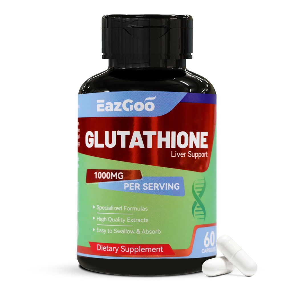 Supplément de glutathion 1000mg Antioxydant - Formule Vegan Premium pour le soutien immunitaire, l'éblouissement de la peau et la désintoxication du foie – sans allergène, non-OGM, bien-être efficace Boost (60 capsules)