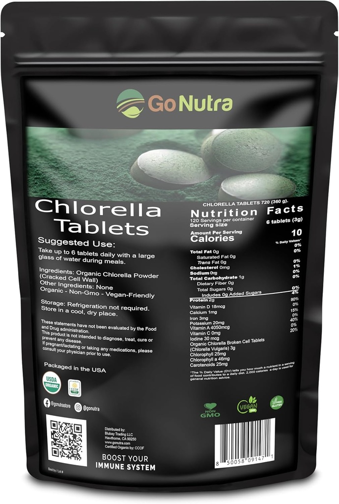 Organic Chlorella Tablets Broken Cell, 3000mg Per Serving,1000 Tablets - Superfoods Rich in Minerals, Vitamins, Chlorophyll, Amino Acids, Fatty Acids, Fiber & Proteins, Non-GMO & Vegan Friendly